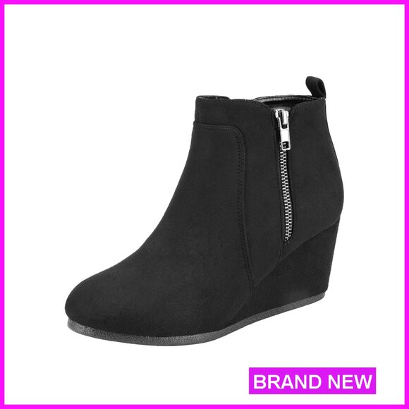 Suede Low Wedge Ankle Boots Chic Classic Comfortable Work Casual Wear
